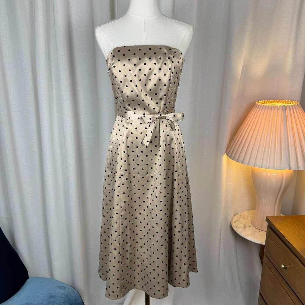 Vintage 90s Polka Dot Strapless Dress Made in USA Medium